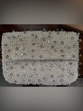 Lulu’s Ivory Pearl-Embellished Evening Clutch